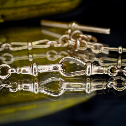 Antique '1899' 9ct Gold Fancy Oval Link Double Albert Watch Chain Necklace | 17.5"