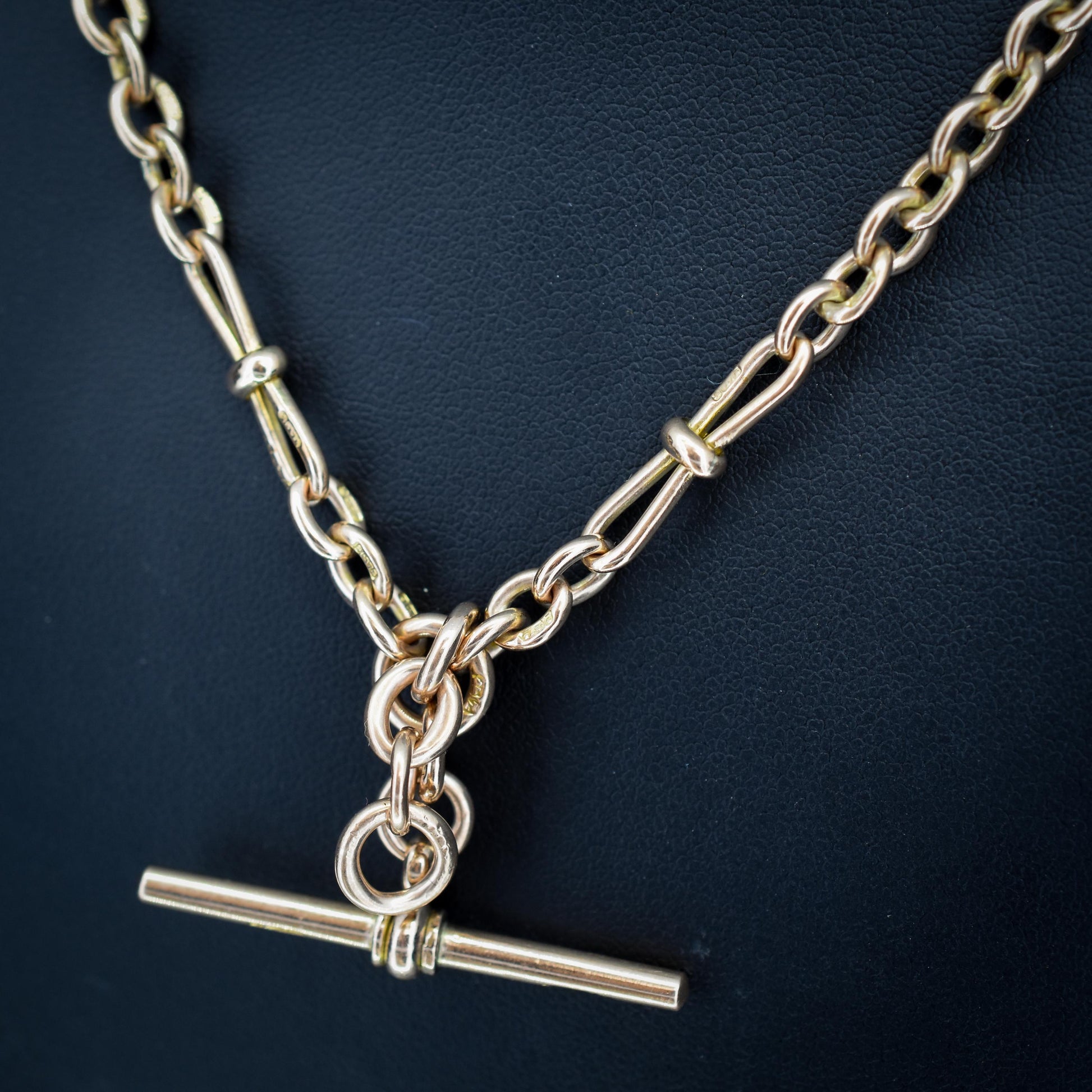 Antique '1899' 9ct Gold Fancy Oval Link Double Albert Watch Chain Necklace | 17.5"