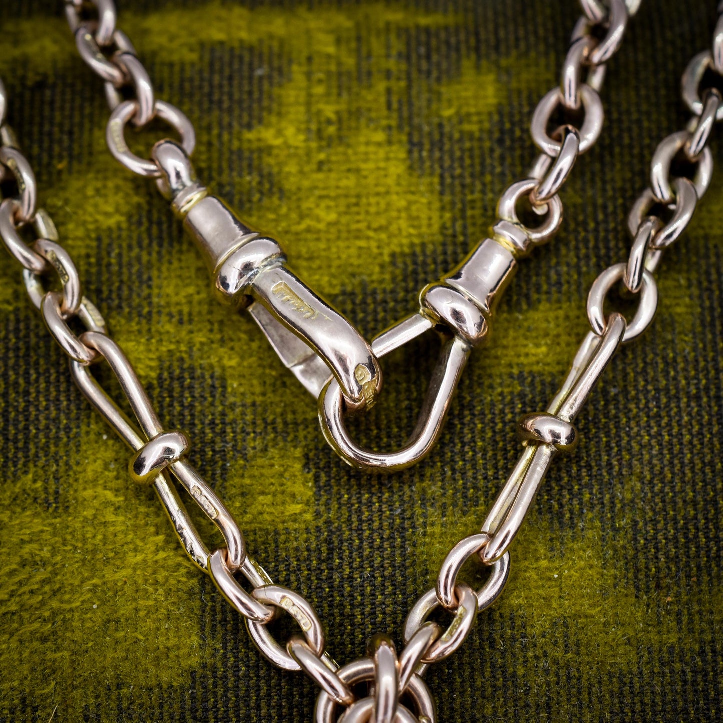 Antique '1899' 9ct Gold Fancy Oval Link Double Albert Watch Chain Necklace | 17.5"