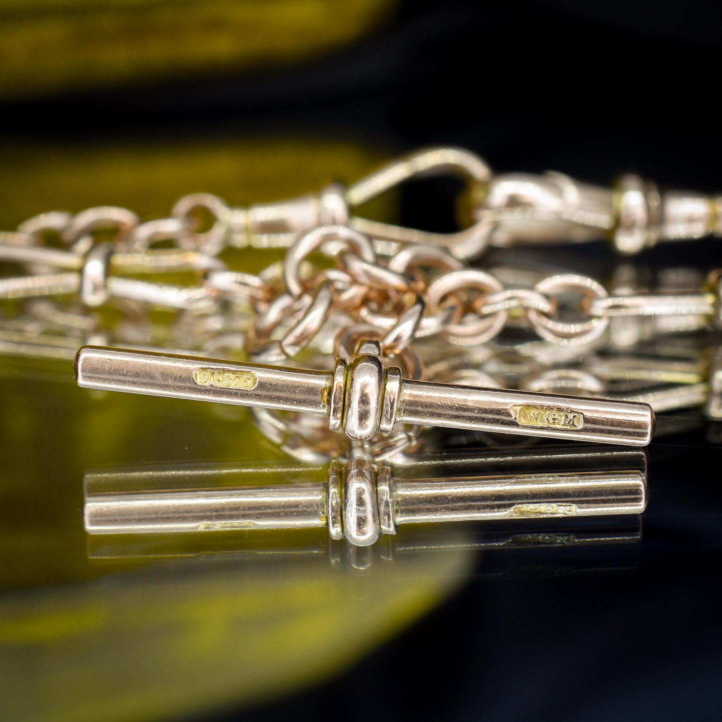 Antique '1899' 9ct Gold Fancy Oval Link Double Albert Watch Chain Necklace | 17.5"