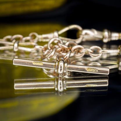 Antique '1899' 9ct Gold Fancy Oval Link Double Albert Watch Chain Necklace | 17.5"