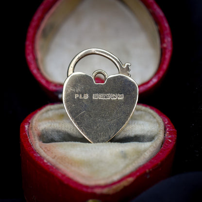 Vintage 9ct Yellow Gold Engraved Fancy Heart Padlock Charm Pendant