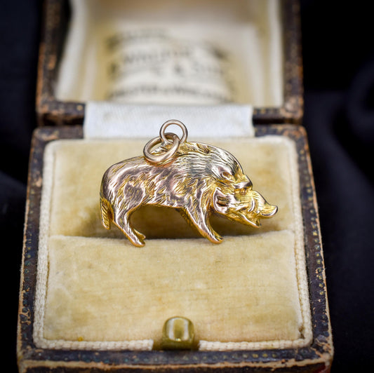 Antique 15ct Gold Wild Boar Pig Charm Pendant
