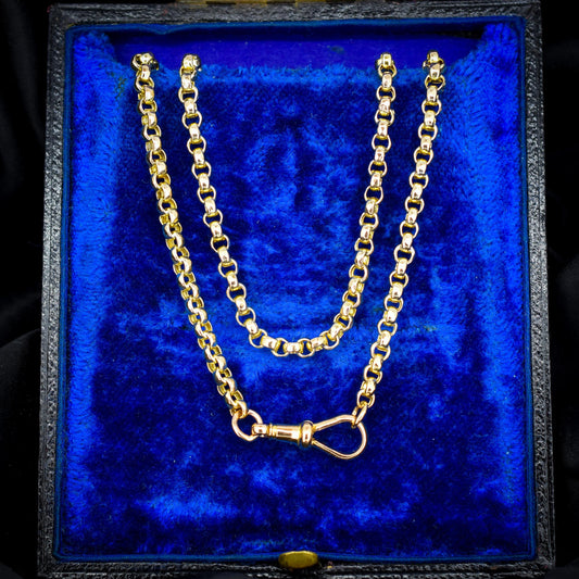 Antique Victorian 9ct Gold Faceted Belcher Link Chain Necklace with Dog Clip | 18.5"