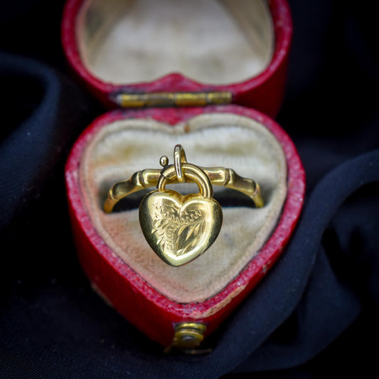 Vintage Bamboo Heart Drop 9ct Yellow Gold Band Ring