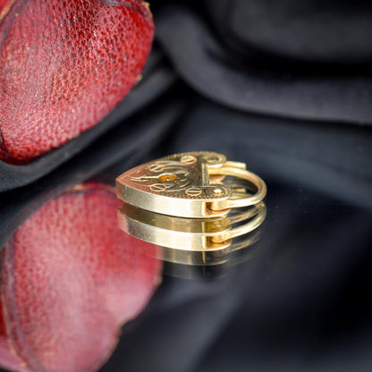 Vintage 9ct Yellow Gold Engraved Heart Padlock Charm Pendant