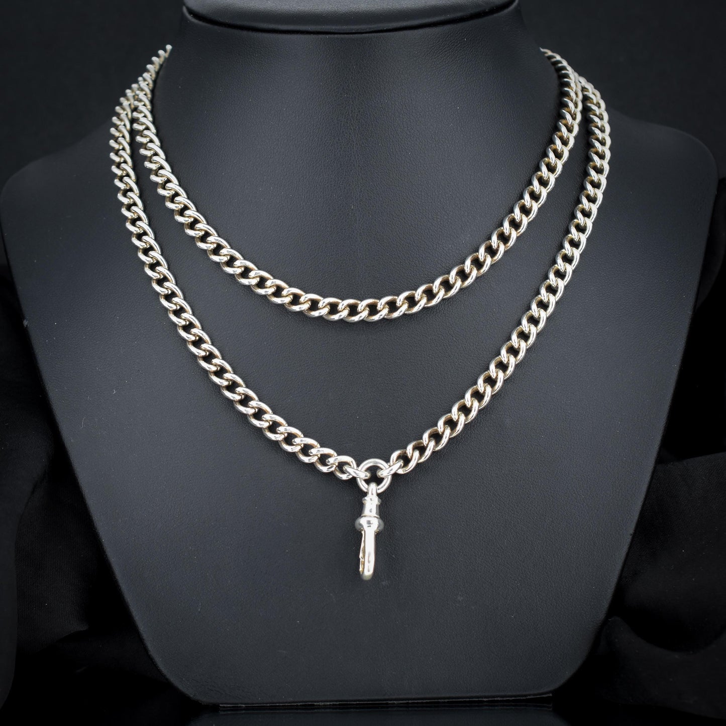Vintage 36" Sterling Silver Curb Link Long Chain Necklace with Dog Clip (74.6 grams)