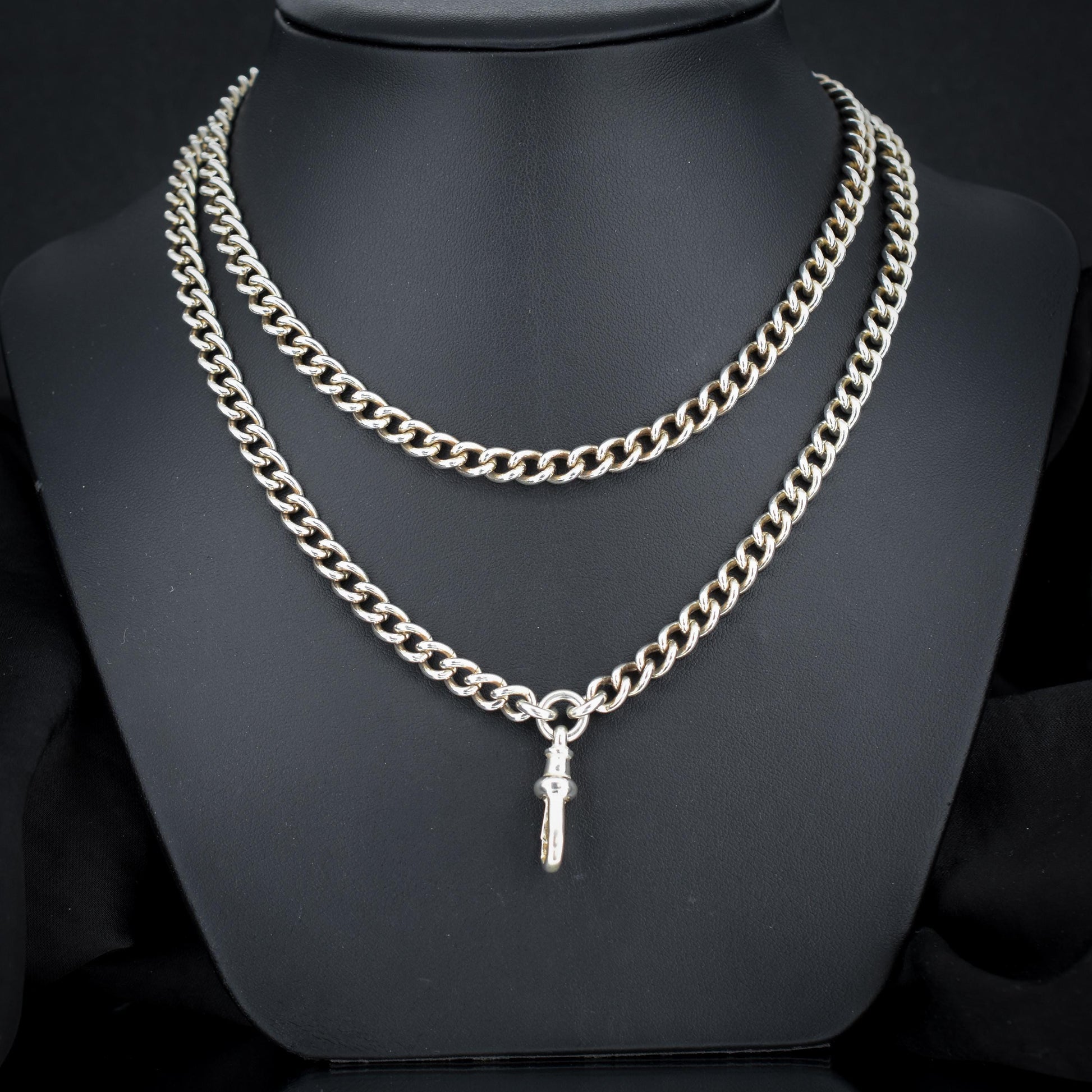 Vintage 36" Sterling Silver Curb Link Long Chain Necklace with Dog Clip (74.6 grams)