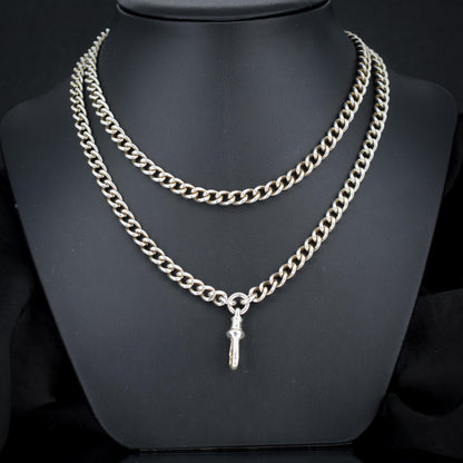 Vintage 36" Sterling Silver Curb Link Long Chain Necklace with Dog Clip (74.6 grams)
