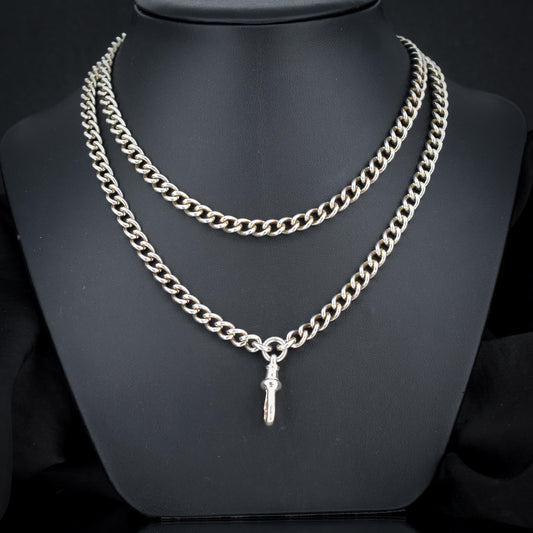 Vintage 36" Sterling Silver Curb Link Long Chain Necklace with Dog Clip (74.6 grams)