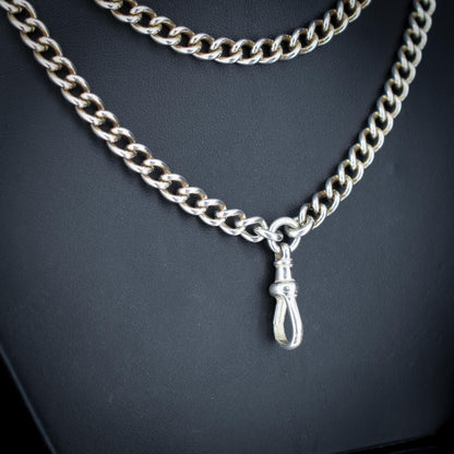 Vintage 36" Sterling Silver Curb Link Long Chain Necklace with Dog Clip (74.6 grams)
