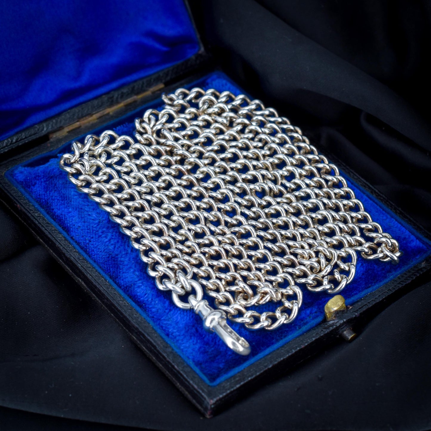 Vintage 36" Sterling Silver Curb Link Long Chain Necklace with Dog Clip (74.6 grams)