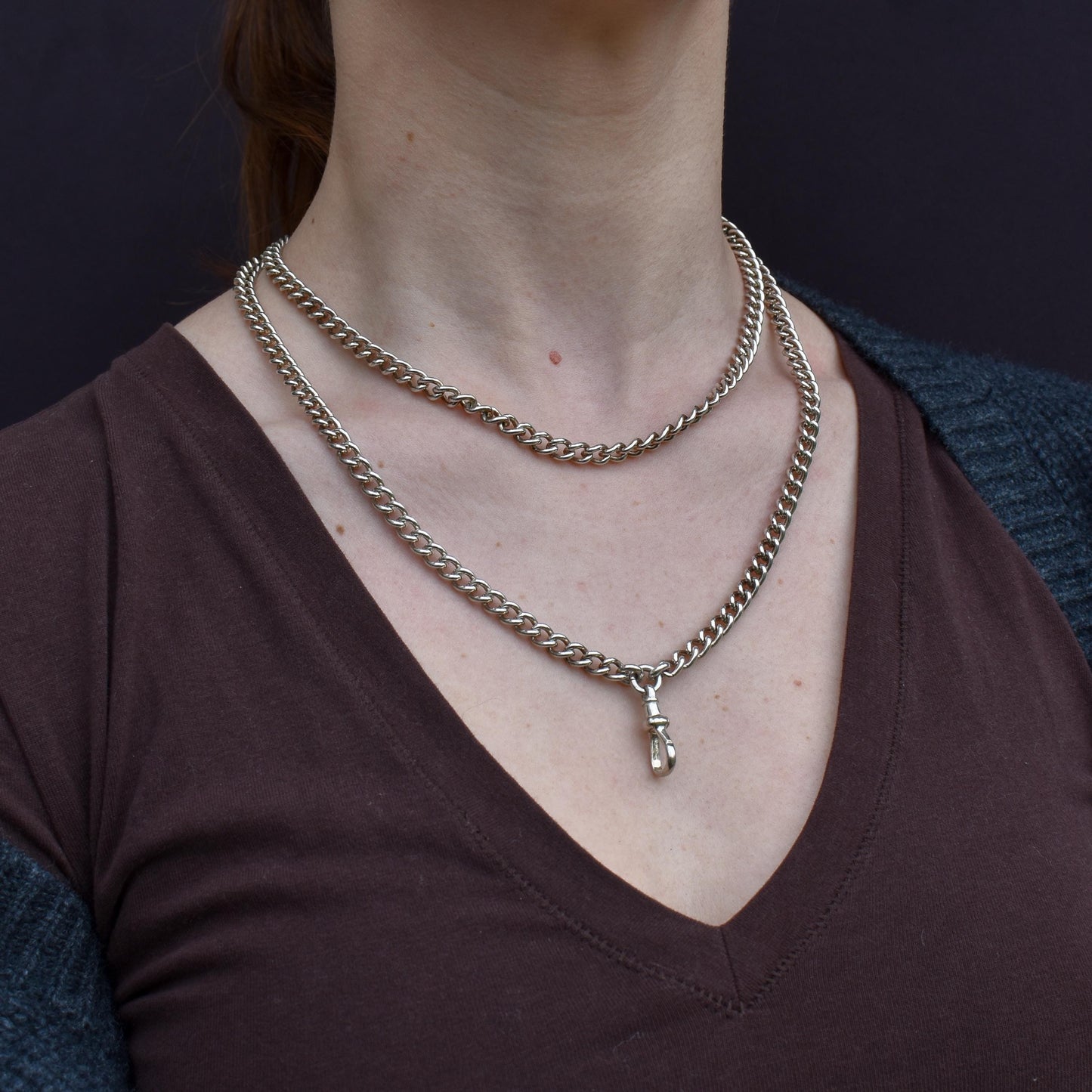 Vintage 36" Sterling Silver Curb Link Long Chain Necklace with Dog Clip (74.6 grams)