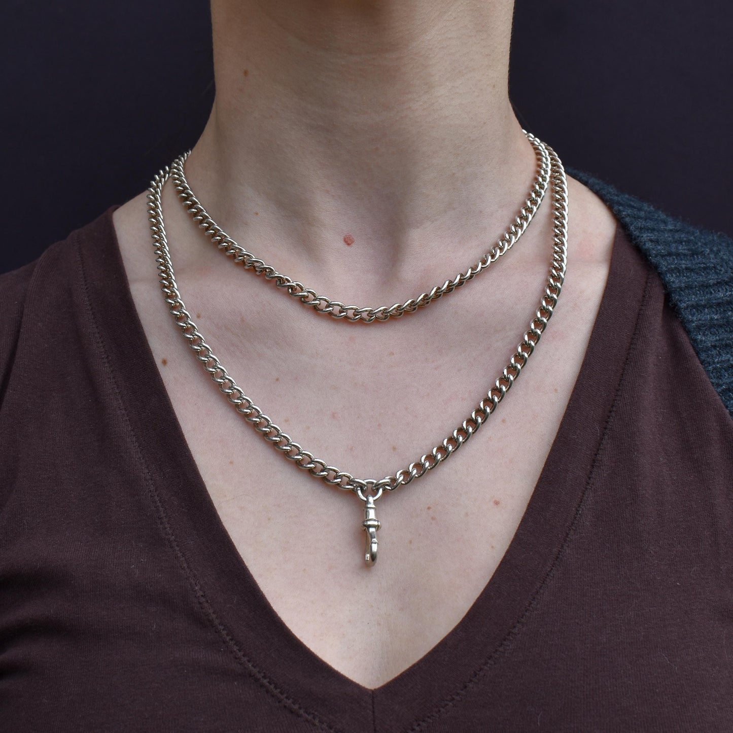Vintage 36" Sterling Silver Curb Link Long Chain Necklace with Dog Clip (74.6 grams)