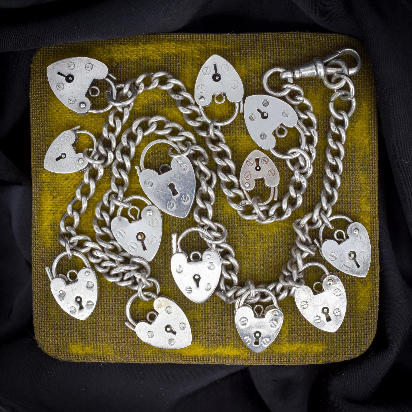 Vintage Heart Padlock Curb Link Sterling Silver Chain Necklace | 15.75"
