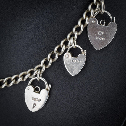 Vintage Heart Padlock Curb Link Sterling Silver Chain Necklace | 15.75"