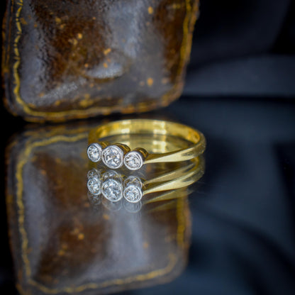 Antique Old Cut Diamond Bezel Set Three Stone 18ct Yellow Gold Ring