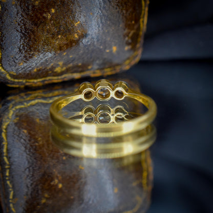 Antique Old Cut Diamond Bezel Set Three Stone 18ct Yellow Gold Ring