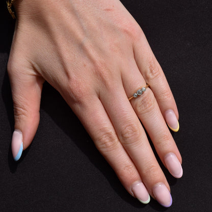 Antique Old Cut Diamond Bezel Set Three Stone 18ct Yellow Gold Ring