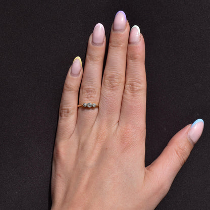 Antique Old Cut Diamond Bezel Set Three Stone 18ct Yellow Gold Ring