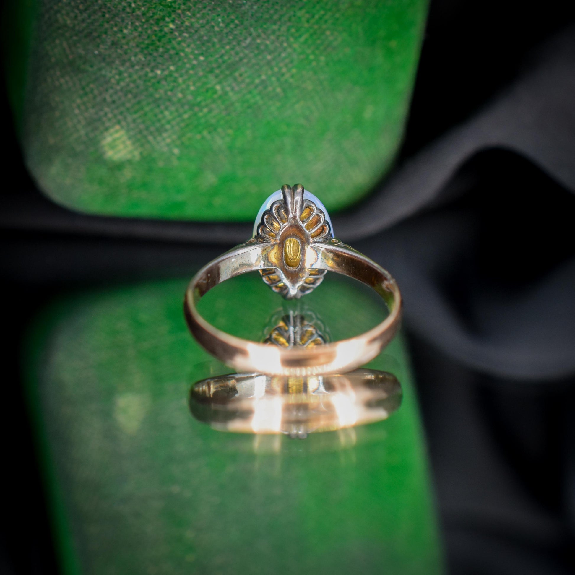 Art Deco Natural Opal Oval Solitaire 14ct Rose Gold Ring