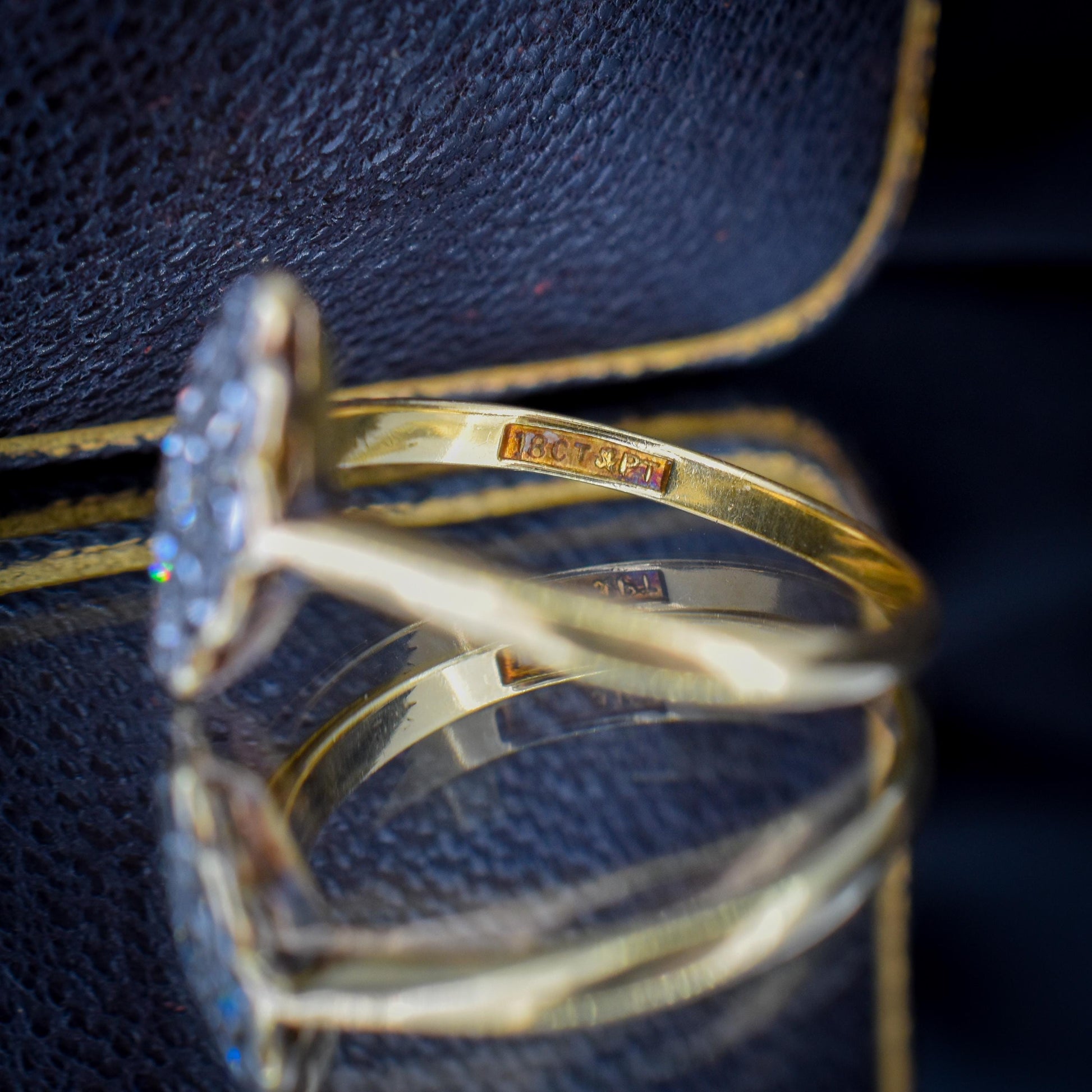 Art Deco Diamond Navette 18ct Gold and Platinum Ring