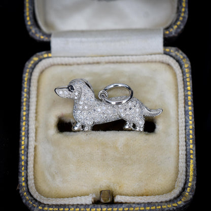 Diamond Dachshund Dog Platinum Charm Pendant - 0.25ct