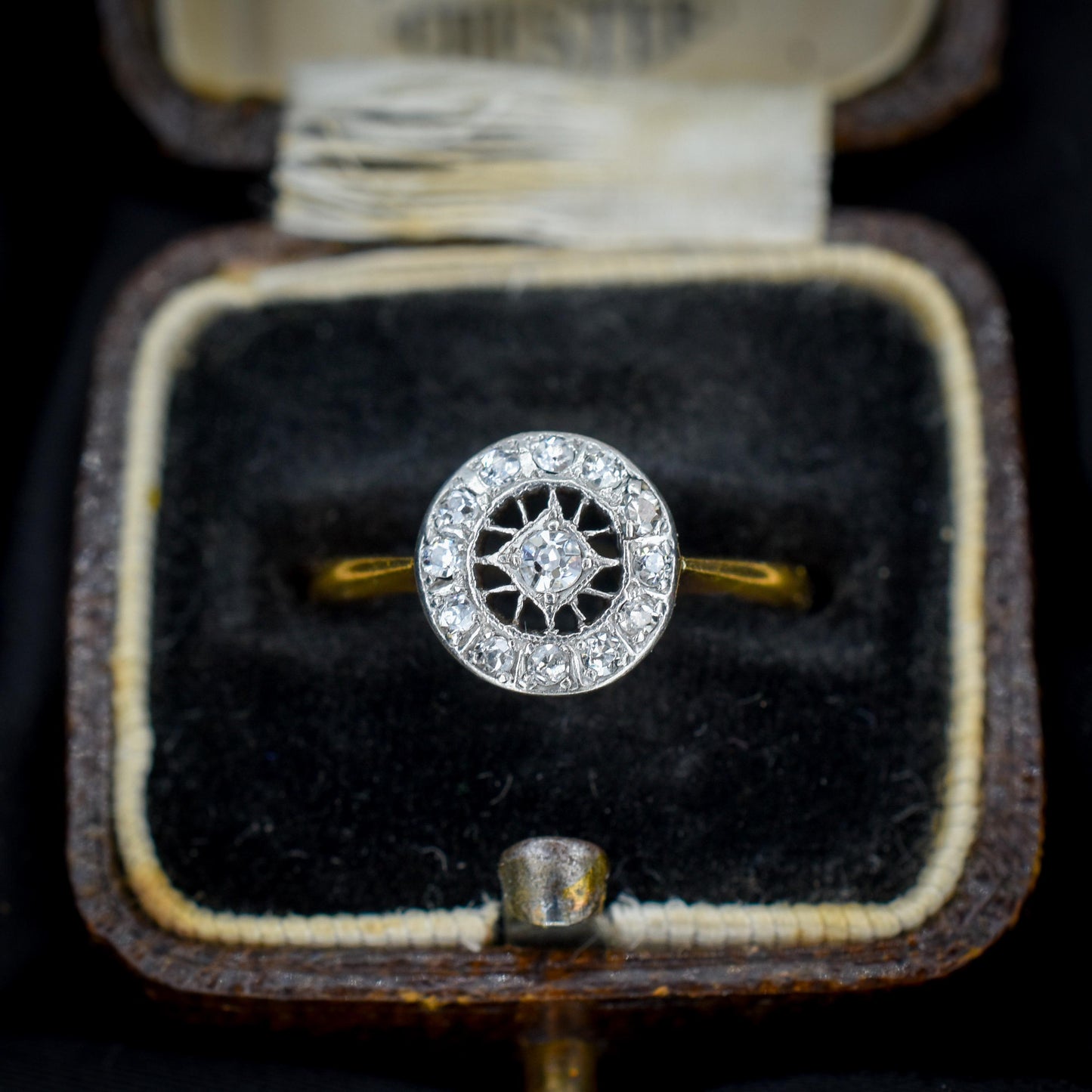 Antique Diamond Cluster Daisy 18ct Gold and Platinum Target Ring