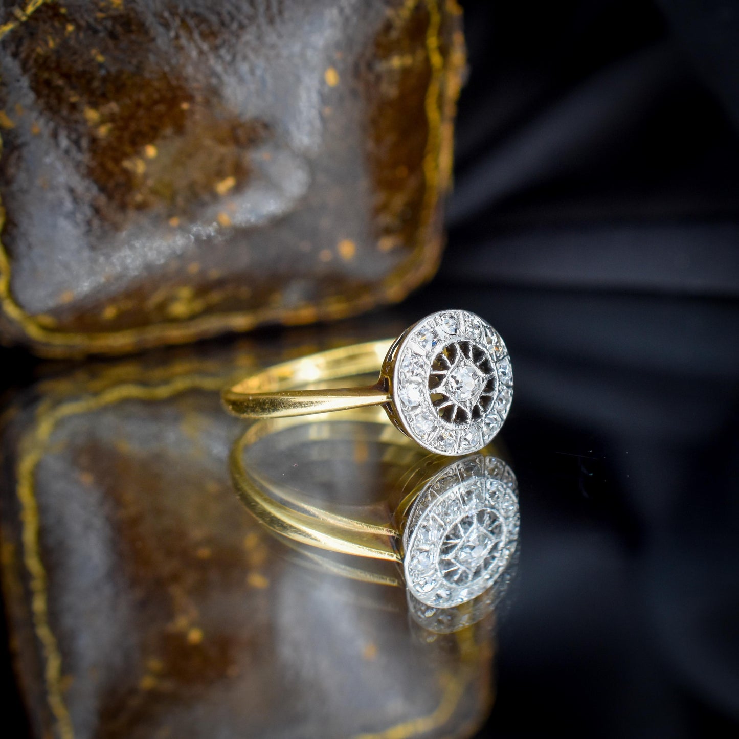 Antique Diamond Cluster Daisy 18ct Gold and Platinum Target Ring