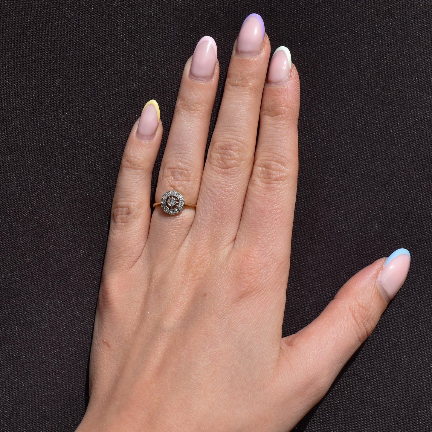 Antique Diamond Cluster Daisy 18ct Gold and Platinum Target Ring