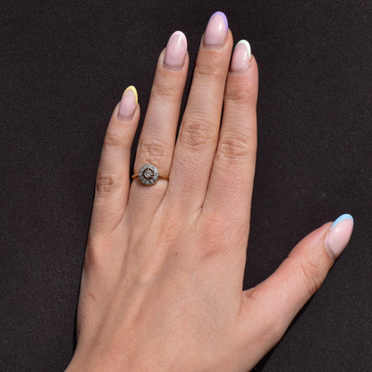 Antique Diamond Cluster Daisy 18ct Gold and Platinum Target Ring