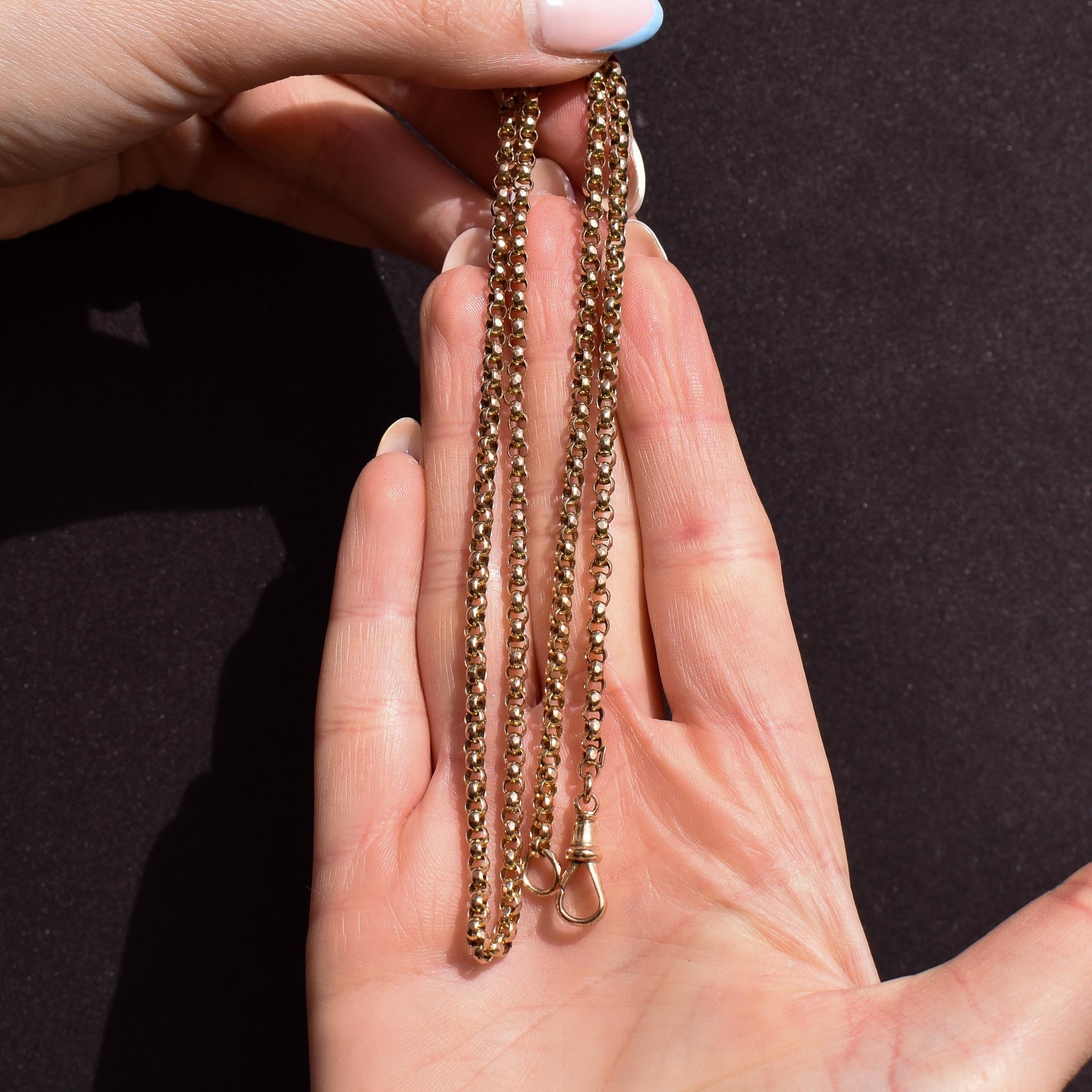 Antique Victorian 9ct Gold Faceted Belcher Link Chain Necklace with Dog Clip | 21"