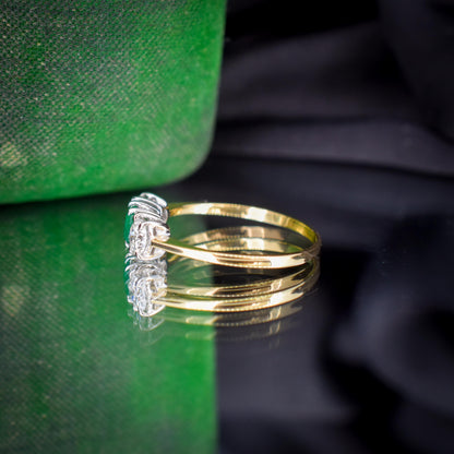 Vintage Emerald and Diamond Three Stone 18ct Gold Ring | 0.50ct Diamond