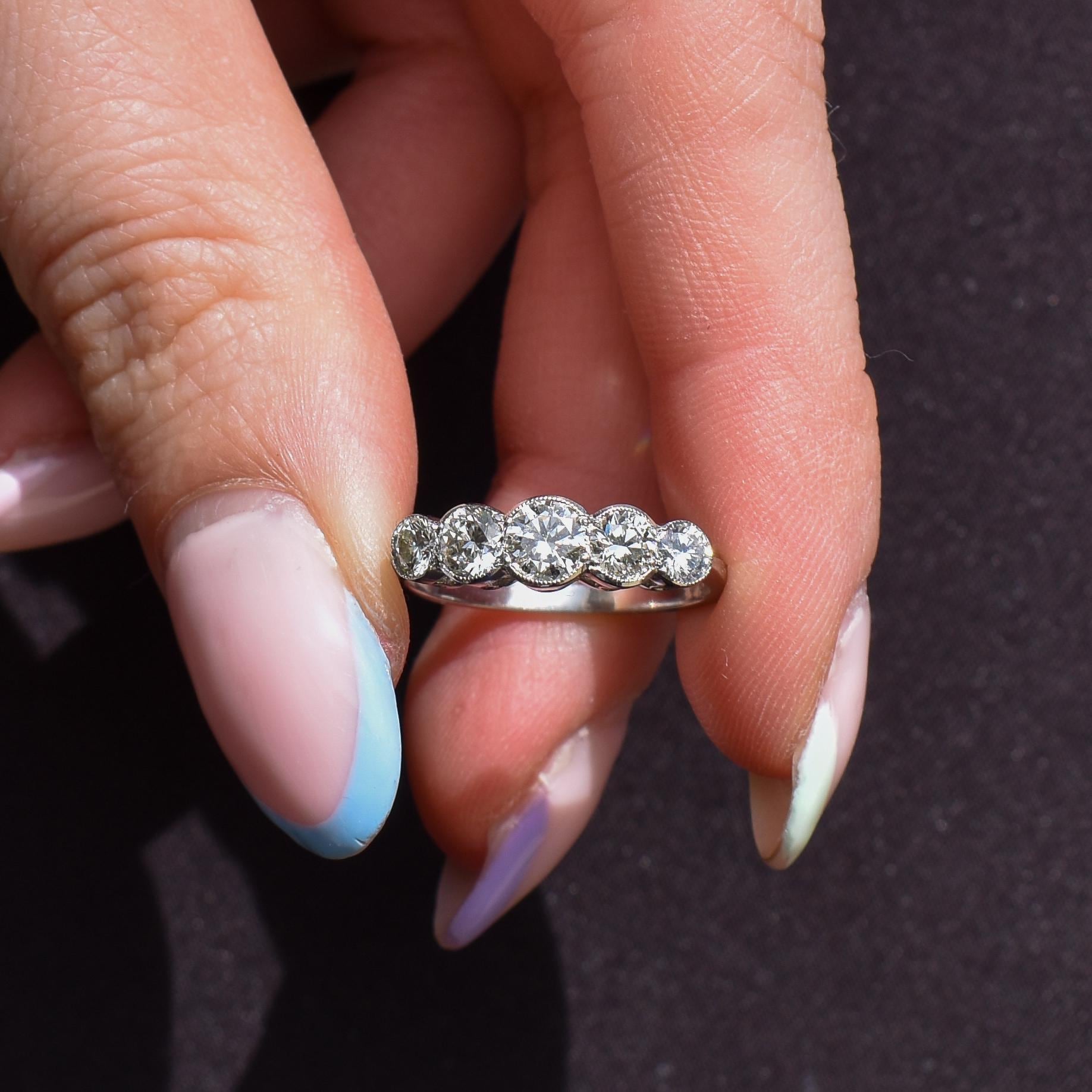 Art Deco Style 1.15ct Diamond Five Stone Platinum Ring