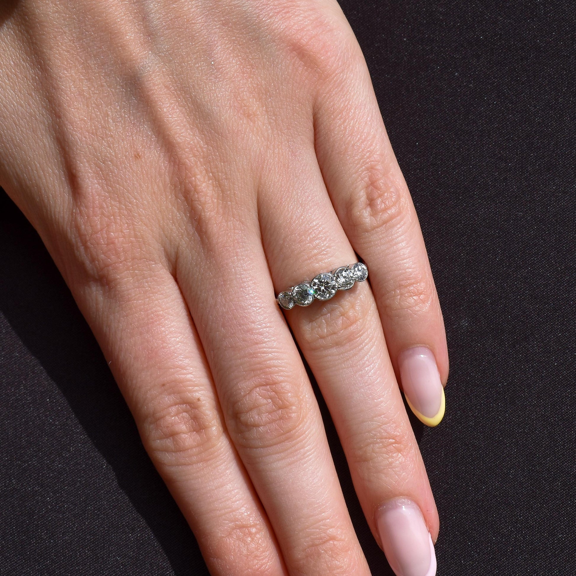 Art Deco Style 1.15ct Diamond Five Stone Platinum Ring