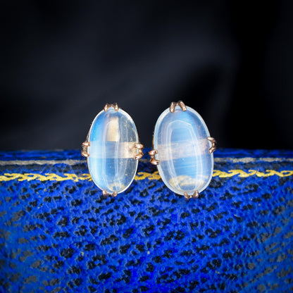 Antique 4.38ct Moonstone Oval 9ct Gold Stud Earrings (Studs)