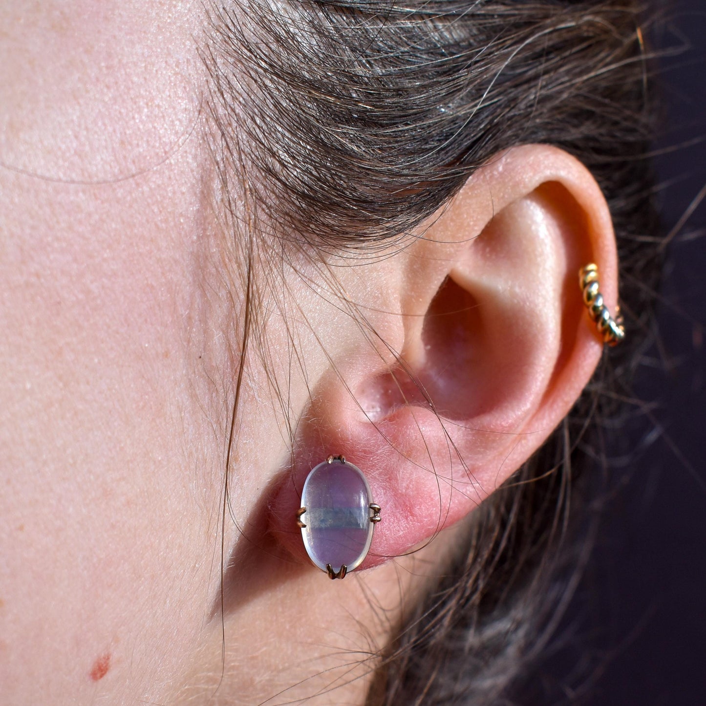 Antique 4.38ct Moonstone Oval 9ct Gold Stud Earrings (Studs)