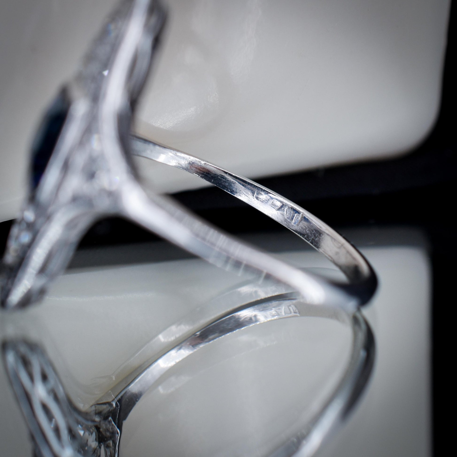Art Deco Blue Sapphire and Diamond Navette Platinum Ring
