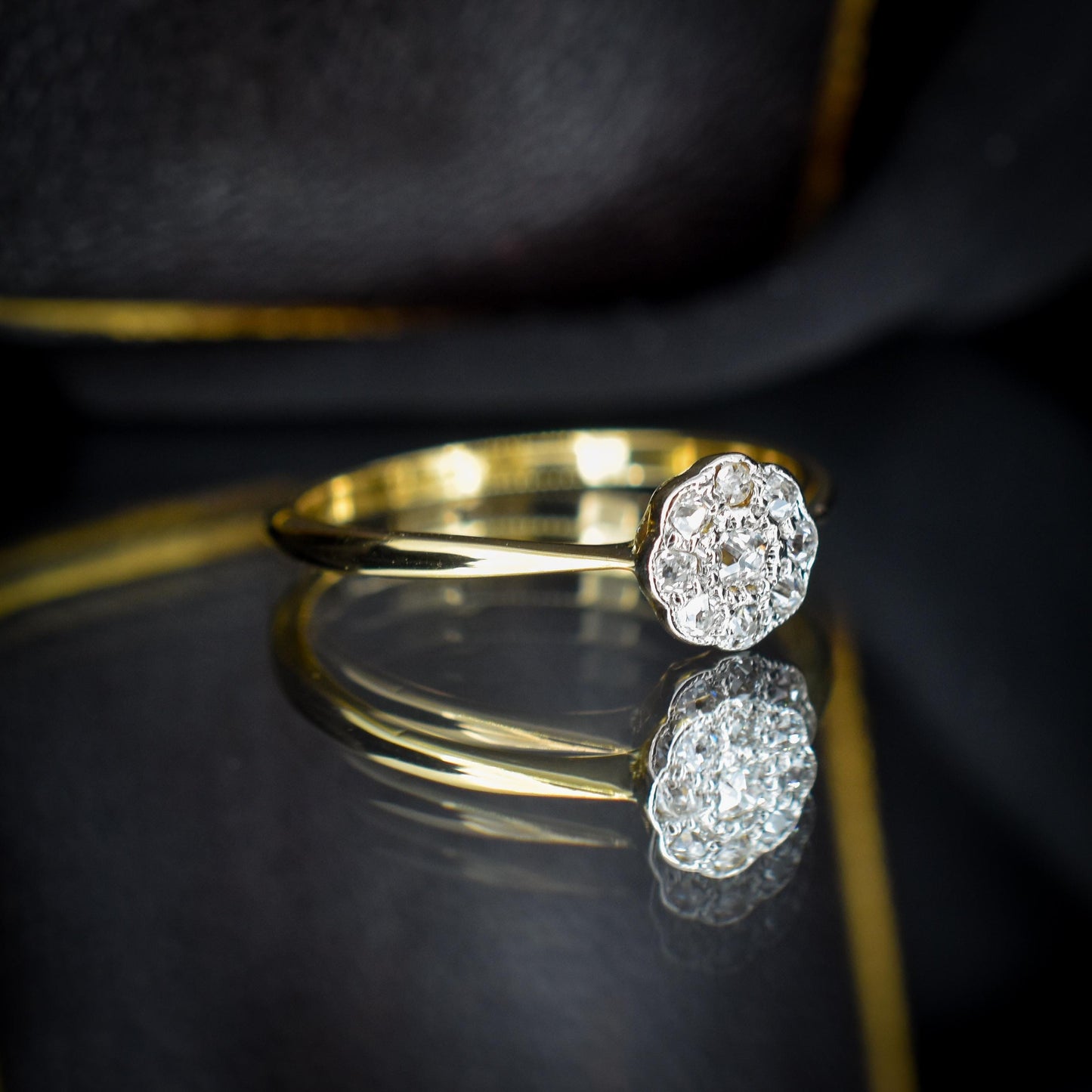 Antique Diamond Cluster Daisy 18ct Gold and Platinum Ring