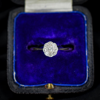 Antique Diamond Cluster Daisy 18ct Gold and Platinum Ring