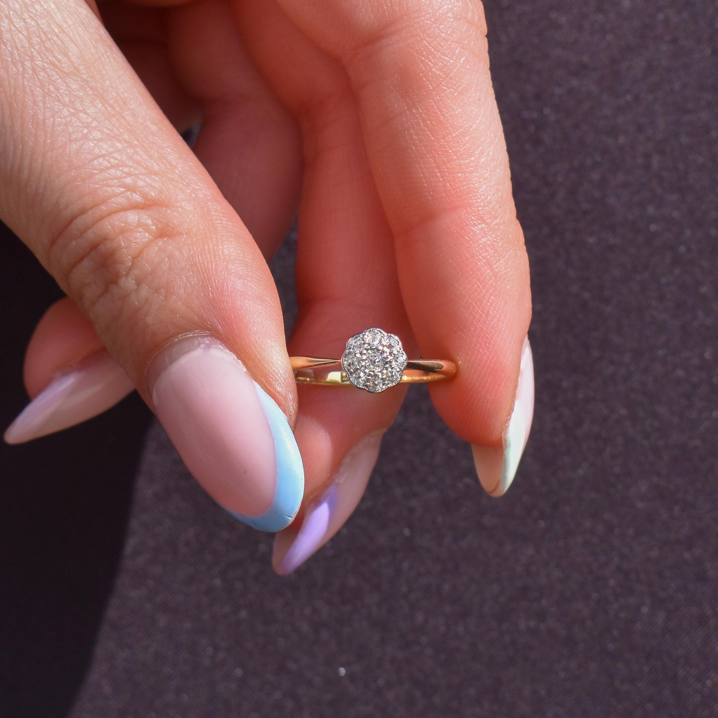 Antique Diamond Cluster Daisy 18ct Gold and Platinum Ring