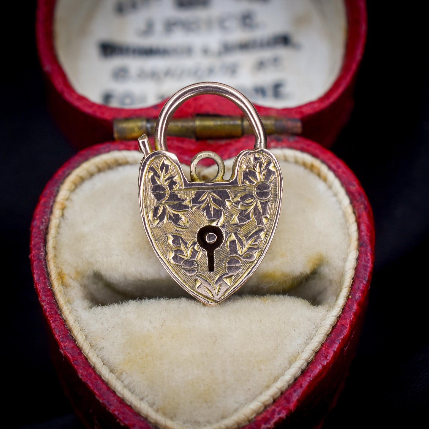 Antique 9ct Gold Engraved Opening Heart Padlock Charm Pendant