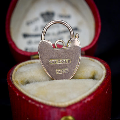Antique 9ct Gold Engraved Opening Heart Padlock Charm Pendant