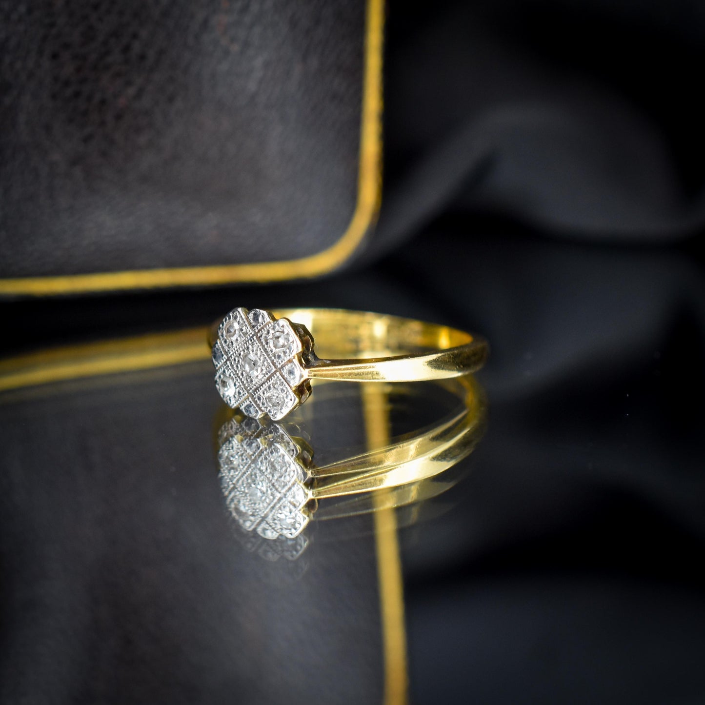 Art Deco Diamond Cross Cluster 18ct Yellow Gold and Platinum Ring