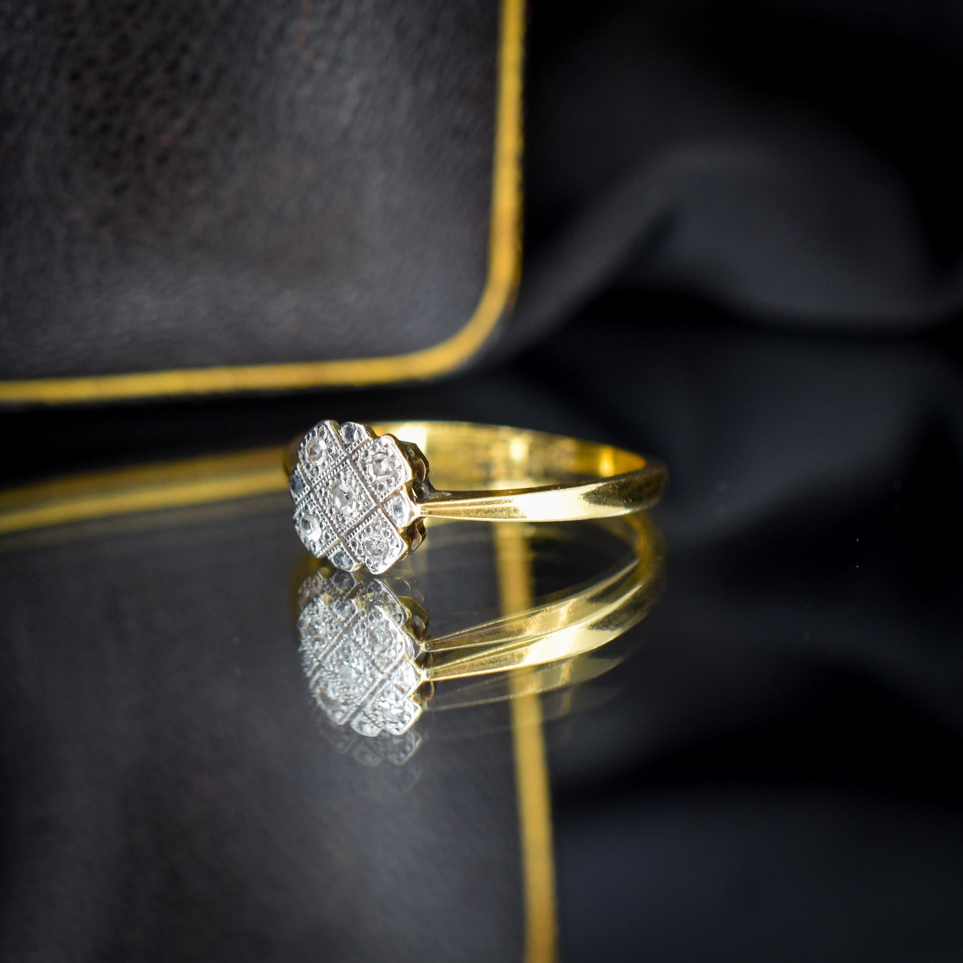 Art Deco Diamond Cross Cluster 18ct Yellow Gold and Platinum Ring