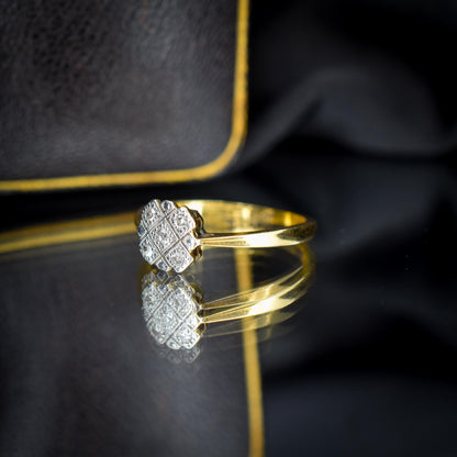 Art Deco Diamond Cross Cluster 18ct Yellow Gold and Platinum Ring