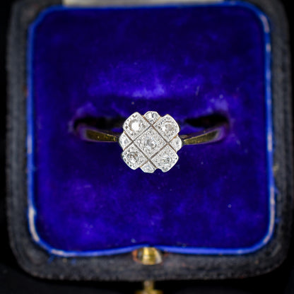 Art Deco Diamond Cross Cluster 18ct Yellow Gold and Platinum Ring