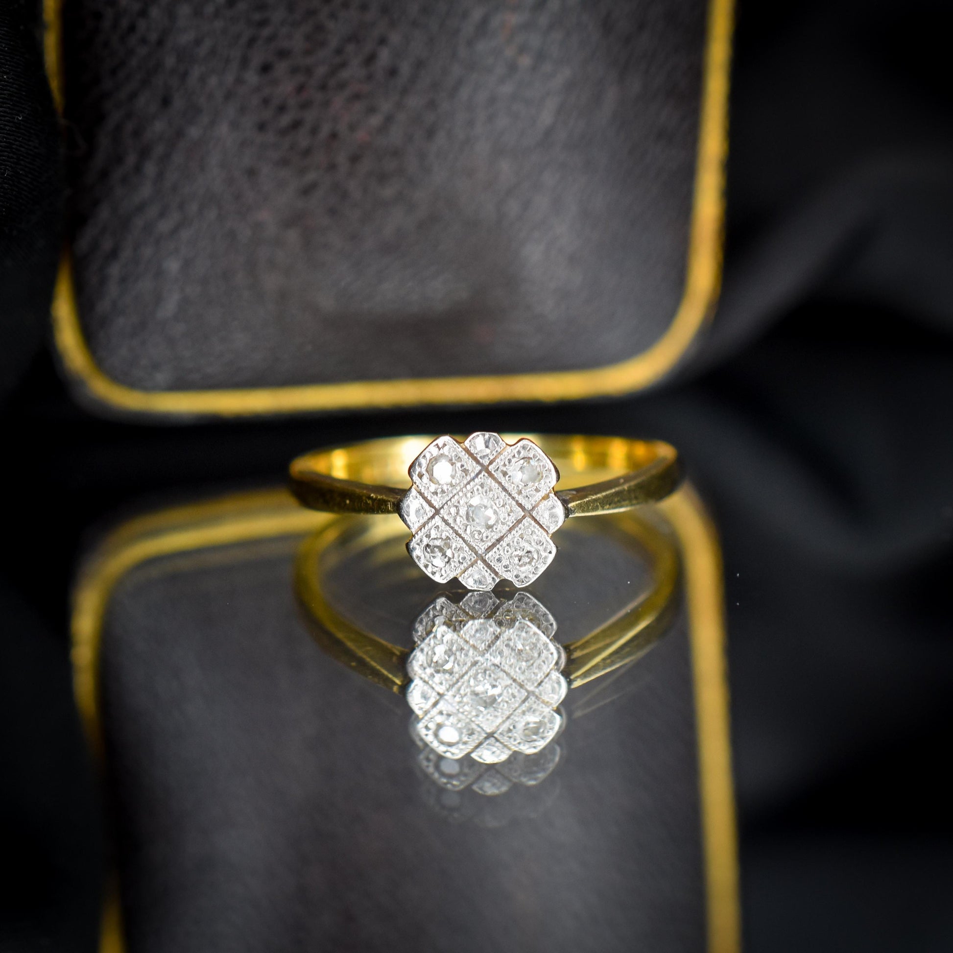 Art Deco Diamond Cross Cluster 18ct Yellow Gold and Platinum Ring
