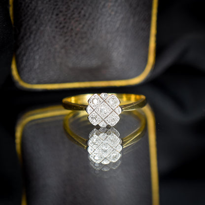 Art Deco Diamond Cross Cluster 18ct Yellow Gold and Platinum Ring