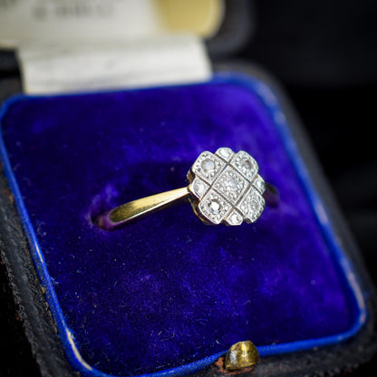 Art Deco Diamond Cross Cluster 18ct Yellow Gold and Platinum Ring
